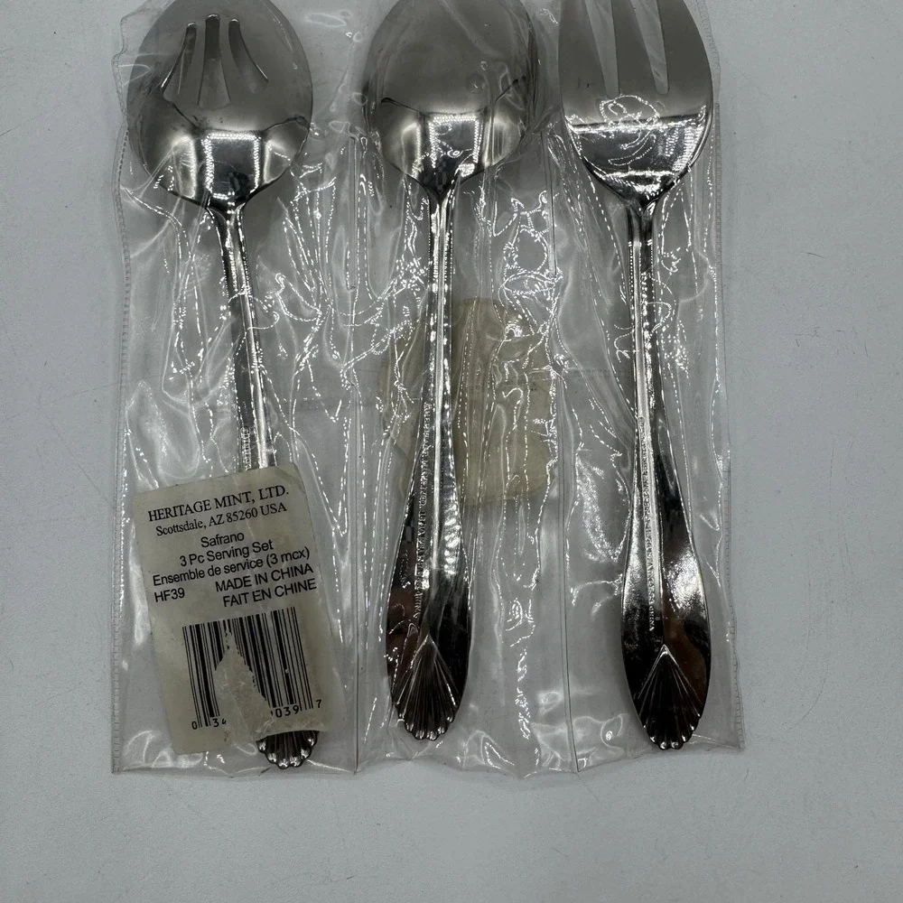 Heritage Mint Safrano GLOSSY 18/0 Stainless Serving Flatware Sets 11 Pieces